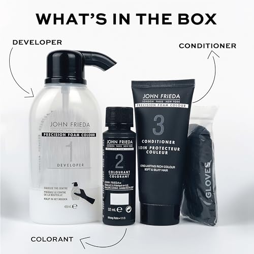 John Frieda Precision Foam Colour, Dark Natural Brown 4N, Full-coverage Hair Color Kit, Anti-Fade Gray Coverage, Deep Color Saturation Hair Dye, 1 Application