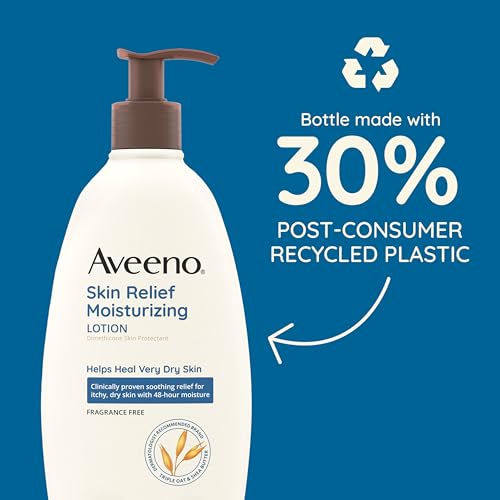 Aveeno Skin Relief Moisturizing Lotion for Very Dry Skin with Soothing Triple Oat & Shea Butter Formula, Dimethicone Skin Protectant Helps Heal Itchy, Dry Skin, Fragrance-Free, 33 fl. oz