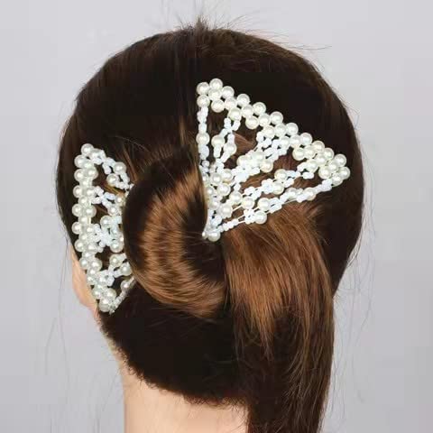 Lovef 3 Pcs Fashion Exquisite Beaded Ez Stretchable Combs Flower Pearl Double Hair Combs Magic Crystal Double Clips Insert Combs for Lady Women Girls