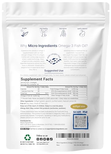 Triple Strength Omega 3 Fish Oil Supplements 4200mg Per Serving, 120 Softgels – Lemon Flavored – Burpless | EPA 1200mg + DHA 900mg | Deep Sea Fish