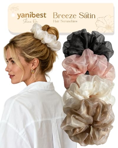 Yanibest Hair Scrunchies for Women - 4 Pcs Breeze Satin Scrunchies, Soft Ponytail Holders, No Crease Hair Ties Hair Accessories
