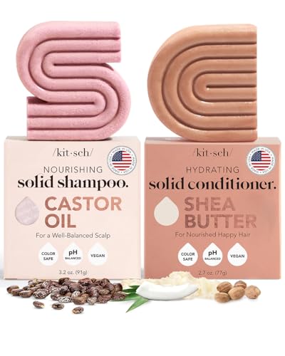Kitsch Castor Oil Shampoo & Shea Butter Conditioner Bar - Vegan & All Natural Solid Bar | Hydrating & Moisturizing Soap, Paraben-Free, Made in USA - 2pcs