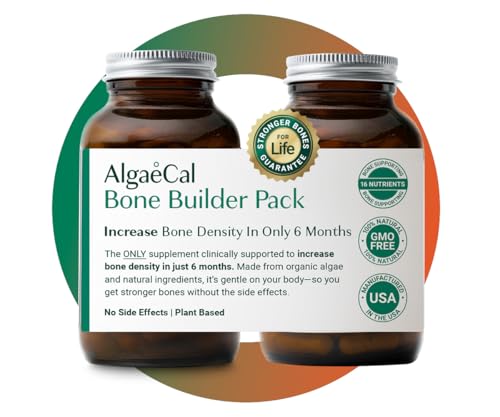 AlgaeCal - Bone Builder Pack for Bone Density Increase, Clinically Supported Plant Based Calcium Supplement & Strontium, Vitamins K2 (100mg), D3 (1600 IU), Magnesium & 16 Essential nutrients