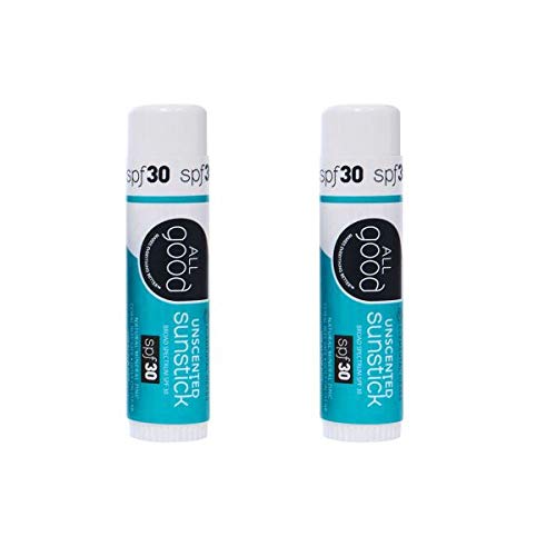 All Good Organic Sunstick - Zinc Oxide Sunscreen for Face, Nose, Ears - Coral Reef Safe - Water Resistant - SPF 30 (.6 oz)(Unscented)(2-pack)