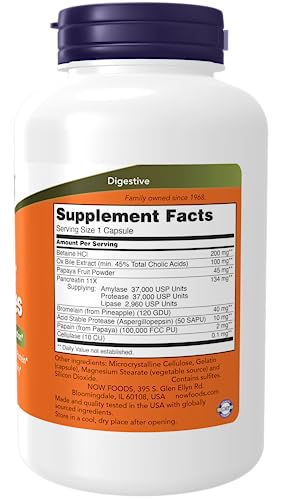 NOW Foods Supplements, Super Enzymes, Formulated with Bromelain, Ox Bile, Pancreatin and Papain,180 Capsules