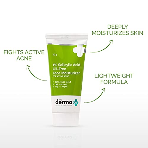 The Derma Co 1% Salicylic Acid Oil-Free Face Moisturizer | Helps Control Active Acne & Oil | Deep Hydration with a Matte Finish | Suits Oily, Acne-Prone Skin | 1.76 Oz/50g