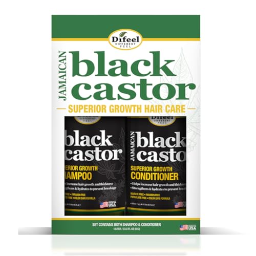 Difeel Jamaican Black Castor Superior Growth Shampoo and Conditioner Set - 2-PC Gift Box, for Normal, Dry, Damaged, Thinning, Frizzy Hair, Sulfate & Paraben Free, 33.8oz Each