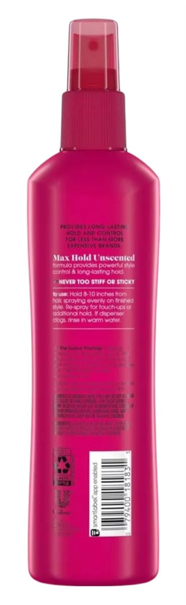 Suave Hairspray, Unscented, Max Hold 8, Non-Aerosol, 11 oz, 3 Pack