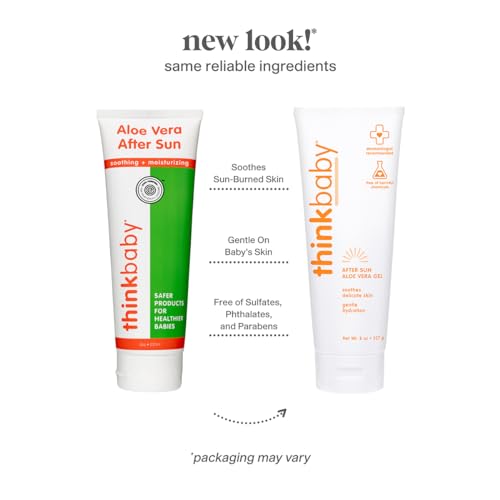 THINK Thinkbaby Aloe Vera Gel, After Sun Relief, 8 Fl Oz, EWG Verified Natural After Sun Skincare for Face & Body - Hydrating, Soothing & Moisturizing Sunburn Solution for Babies & Toddlers