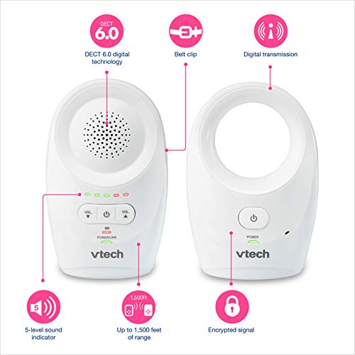 VTech DM1111, Enhanced Range Digital Audio Baby Monitor, 1 Parent Unit, White