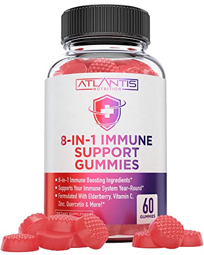 Atlantis Nutrition 8-in-1 Immune Support Gummies with Elderberry | Immune Supplement with Elderberry, Quercetin, Zinc, Vitamin C - Immunity Boosters for Adults & Kids - Delicious Flavor - 60 Count