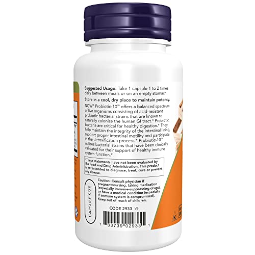 NOW Foods Supplements, Probiotic-10™, 25 Billion, with 10 Probiotic Strains, Dairy, Soy and Gluten Free, Strain Verified, 100 Veg Capsules