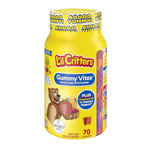L’il Critters Gummy Vites Daily Gummy Multivitamin for Kids, Vitamin C, D3 for Immune Support Cherry, Strawberry, Orange, Pineapple and Blueberry Flavors, 70 Count Gummies
