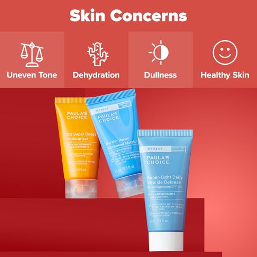 Paula’s Choice Hydration Trio Travel Essentials Mini Kit, Includes C5 5% Vitamin C Moisturizer, RESIST Barrier Repair Lotion and RESIST Wrinkle Defense Matte Tinted Moisturizer SPF 30, Set of 3