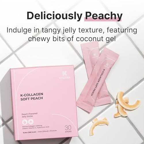 K-Nutra K-Collagen Soft Peach | 15.9oz (30 Sticks) | Marine Collagen with Vitamin C | Supports Skin, Hair & Nail Health | Tasty Jelly, Fast Absorption