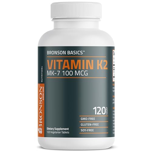Bronson Vitamin K2 MK-7 100 MCG, K2 as MK7 Menaquinone, Bone Support Non-GMO, 120 Tablets