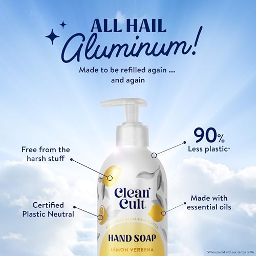 Cleancult - Lemon Verbena - Moisturizing Liquid Hand Soap - Refillable Aluminum Bottle - Made with Aloe Vera - Nourishes & Moisturizes Dry & Sensitive Skin - 12 oz - 1 Pack