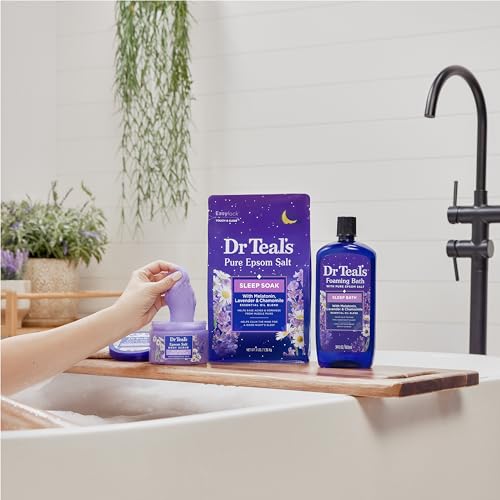 Dr Teal's Foaming Bath with Pure Epsom Salt, Sleep Blend with Melatonin, Lavender & Chamomile Essential Oils, 34 fl oz (Pack of 4)