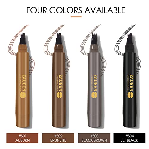 Tattoo Eyebrow Pen, Microblading Fork Tip Brow Pencil, Waterproof, Smudge-Proof, 48 Hours Long Lasting, Natural Looking (JET BLACK)