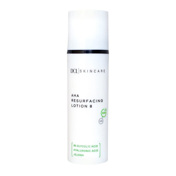 DCL Skincare AHA Resurfacing Lotion 8, 8% Glycolic Acid with Hyaluronic Acid Exfoliates and Hydrates, 1.7 Fl oz