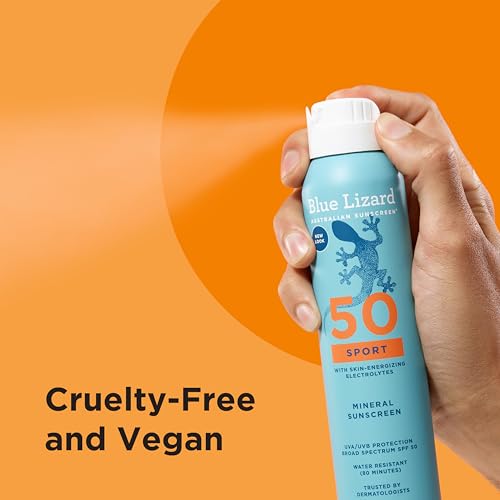 BLUE LIZARD Sport Mineral Sunscreen Spray SPF 50+, Dermatologist-Recommended Brand, Broad-Spectrum UVA/UVB Protection, Water-Resistant, Zinc Oxide Formula, Vegan, 5 fl oz