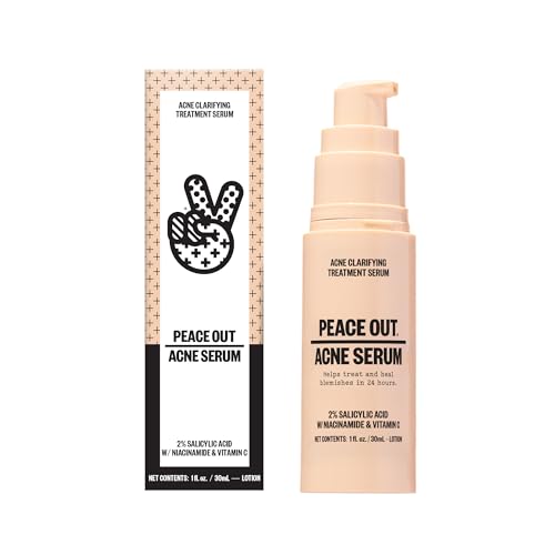 PEACE OUT Skincare Acne Serum. Daily Multi-Benefit Face Serum with 2% Salicylic Acid to Target Pimples, Zits, Blemishes and Breakouts, For Clearer-Looking Skin 1 fl oz