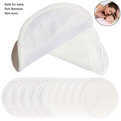 PINOWU Reusable Nursing Pads (10 Pack) for Breastfeeding Moms - 4.7 inch Washable Breastfeeding Nipple Pad for Maternity with Laundry Bag White