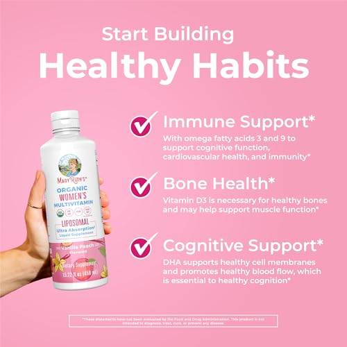 MaryRuth Organics USDA Organic Multivitamin for Women, Sugar Free Womens Multivitamin, Liquid Vitamins for Women, Immune Support Supplement, Ashwagandha, Methylfolate, Vegan, Non-GMO, 15.22 Fl Oz
