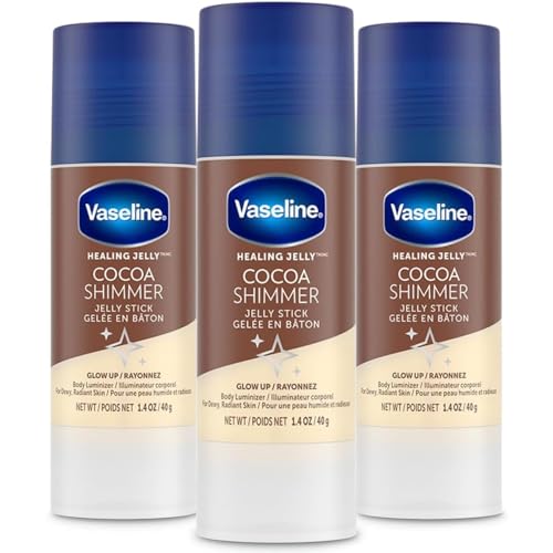 Vaseline Cocoa Shimmer Jelly Stick 3-Pack – Non-Greasy Moisturizer for Glowing Skin, Face & Body Lotion, Travel-Size, 1.4 Oz Ea