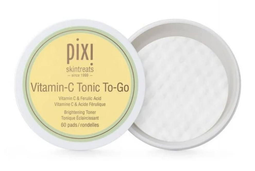 Pixi Vitamin-C Tonic to-Go, Brightening & Toning, Containing Vitamin-C & Probiotics, Boosting Skin Luminosity, Alcohol-Free Daily Balancing Toner Pads On The Go, 60 Pads