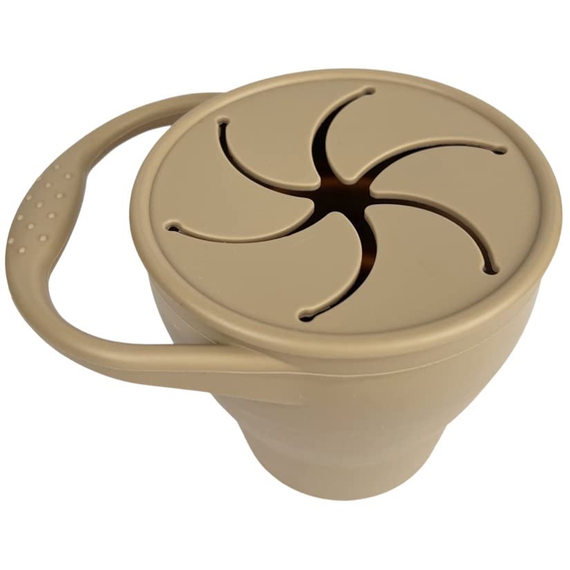 BraveJusticeKidsCo. | Snack Attack Cup | Collapsible Silicone Container | Toddler and Baby Catcher Lid (Warm Sand)