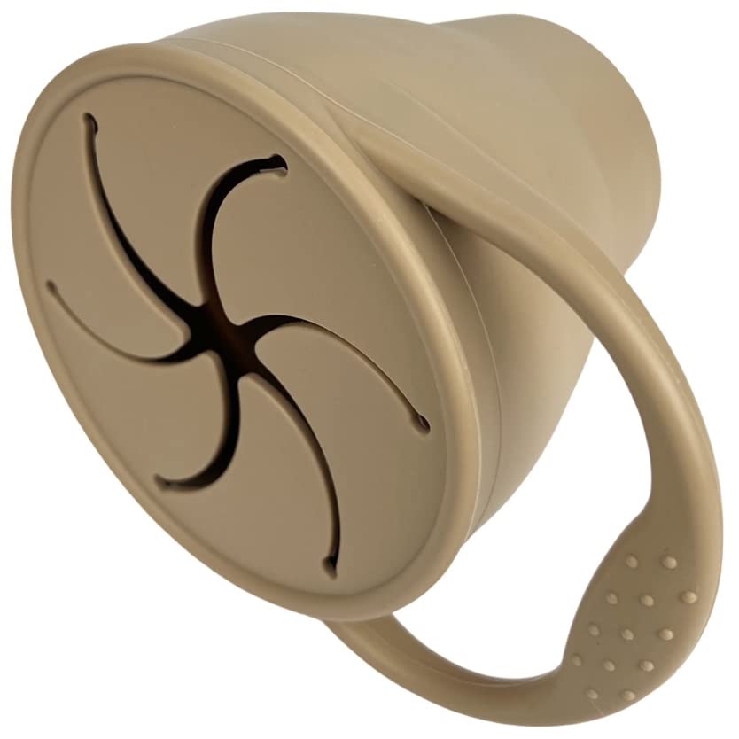 BraveJusticeKidsCo. | Snack Attack Cup | Collapsible Silicone Container | Toddler and Baby Catcher Lid (Warm Sand)