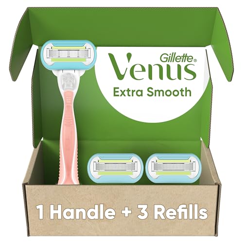 Gillette Venus Extra Smooth Pink Women's Razor, Pivoting Razor Head, 5 Blades for an Extra Smooth Shave, Handle + 3 Blade Refills