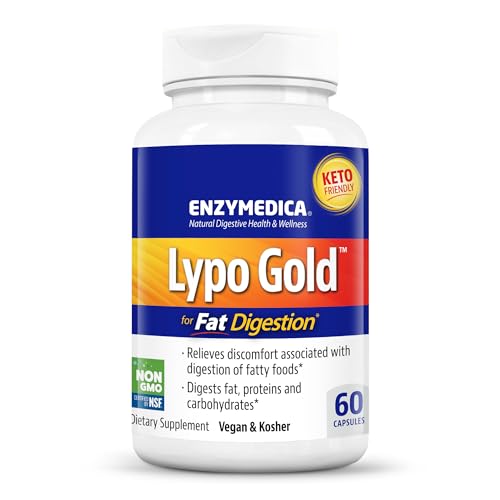 Enzymedica Lypo Gold, Digestive Enzymes for Fat Digestion, Offers Fast Acting Gas & Bloating Relief, 60 Count