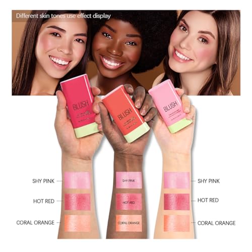 FYEBOO Multi-Use Makeup Blush Stick, Cream Blush Stick, Tinted Solid Moisturizer Stick for Cheek & Eyes & Lips, Waterproof Natural Nude Makeup, Suitable for All Skin (1#Shy Pink)