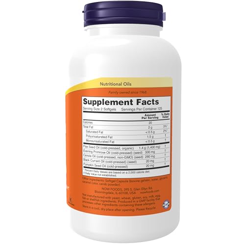 NOW Supplements, Omega 3-6-9 1000 mg with a blend of Flax Seed, Evening Primrose, Canola, Black Currant and Pumpkin Seed Oils, 250 Softgels