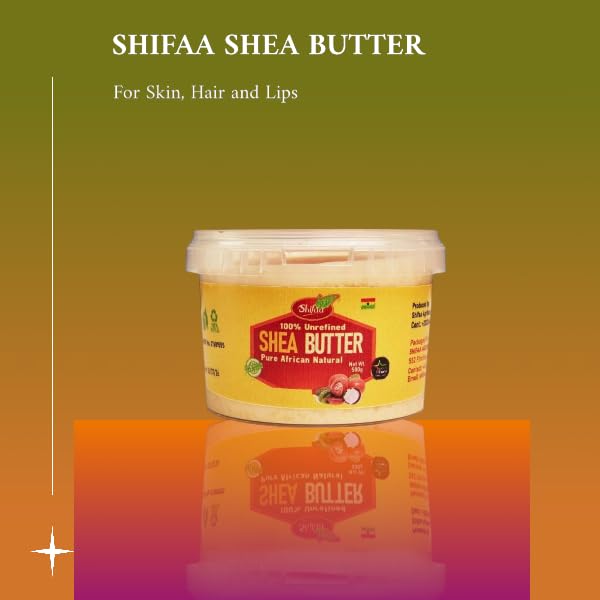 Shea Butter - 100% Pure and Unrefined from Ghana I Raw, Natural Moisturizer & Organic for Skin, Hair, Lips & Body - (Shifaa). Good for Scars and Rashes, Eczema - 18oz