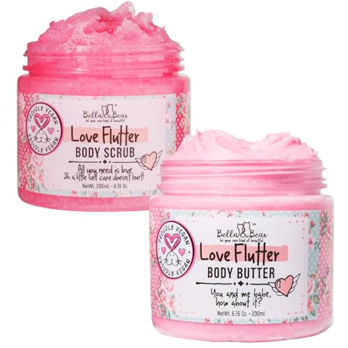 Bella and Bear Love Flutter Gift Set | Body Scrub | Body Butter | Easter gifts or Mothers Day Basket.