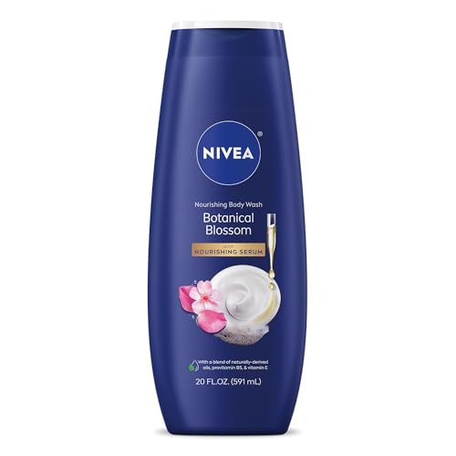 NIVEA Nourishing Botanical Blossom Body Wash with Nourishing Serum, Moisturizing Body Wash for Women, Enriched with Provitamin B5 and Vitamin E, 20 Fl Oz Bottle
