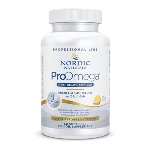 Nordic Naturals ProOmega in Fish Gelatin, Lemon Flavor - 60 Soft Gels - 1280 mg Omega-3 - High Potency Fish Oil - EPA & DHA - Promotes Brain, Eye, Heart, & Immune Health - Non-GMO - 30 Servings