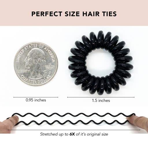 Black: Kitsch Spiral Hair Ties, Coil Hair Ties, Phone Cord Hair Ties, Hair Coils - 8Pcs, Black