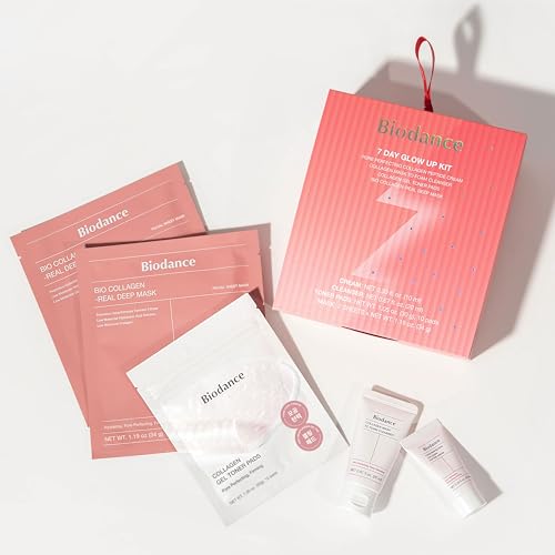 BIODANCE 7 Day Glow Up Kit: Holiday Collagen Gift Set for Glass-Skin, Christmas Gift, Stocking Stuffers for teen girls, Korean Skincare with Mask to Foam Cleanser, Toner Pads, Moisturizer, Gel Masks