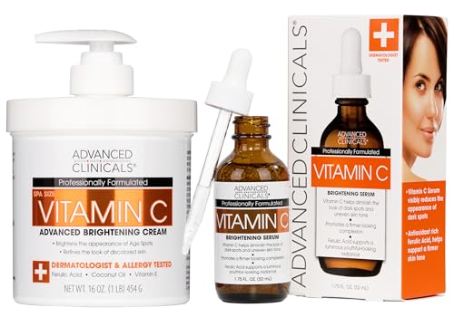 Advanced Clinicals Vitamin C Body Lotion + Potent Vitamin C Serum 2pc Bundle | Face Serum & Body Cream Brightening Skin Care Set & Kits For Wrinkles, Dark Spots, Dry Skin, & Uneven Skin Tone, 2-Pack