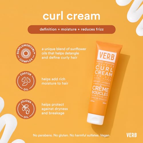 VERB Curl Cream – Vegan Curl Styling Cream – Lightweight Leave In Curl Defining Cream – Anti-Frizz Curl Cream Provides Shape, Softness and Hold – Paraben Free, Sulfate Free Curl Styler, 5.3 fl oz