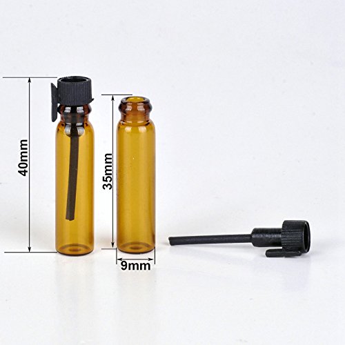 Enslz 100Pieces Amber Glass Mini Small Empty Perfume Sample Bottles Travel Refillable Aromatherapy Essential Oils Liquid Fragrance Sample Vials With Black Caps (1ml)