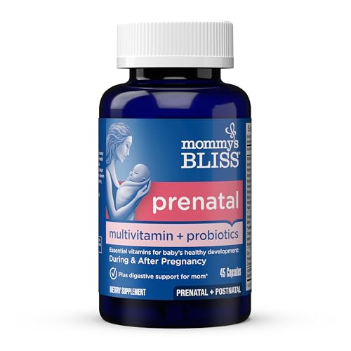Mommy's Bliss Prenatal Multivitamin + Probiotic for Women w/ Folic Acid, Supports Baby Development & Mom's Digestion w/ Zinc, Vitamin B6 & B12, Ginger & Choline, Vegan & Gluten Free (45 Servings)