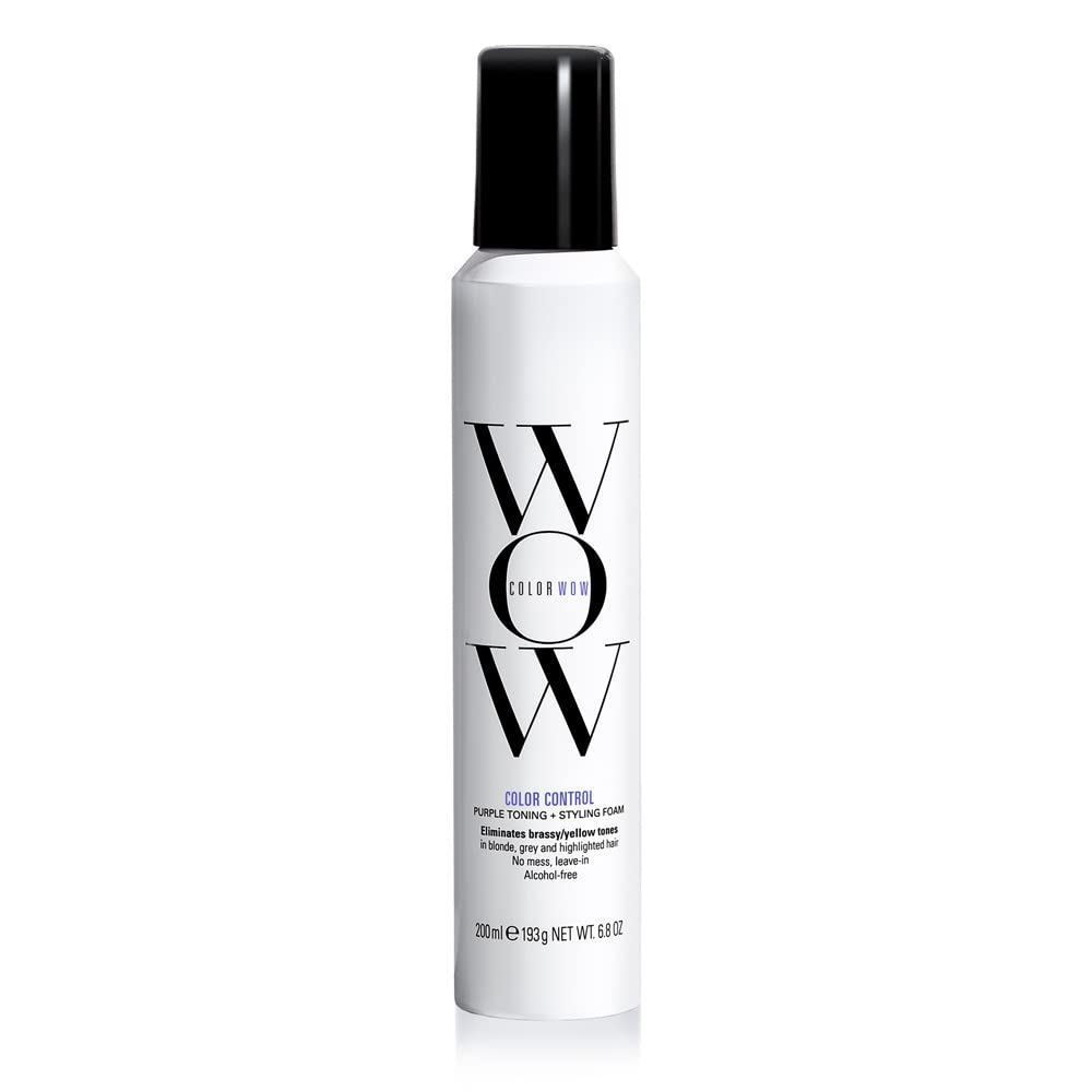 COLOR WOW Color Control Purple Toning + Styling Foam – Instantly rids Blonde & Gray hair of brassy, yellow tones, Alcohol free, crunch free styling
