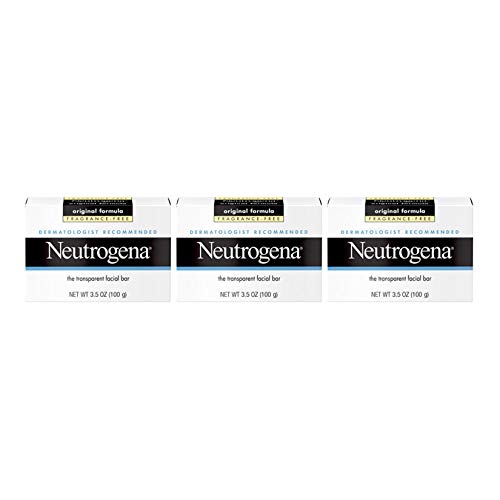 Neutrogena Original Amber Bar Fragrance-Free Facial Cleansing Bar with Glycerin, Pure & Transparent Gentle Face Wash Bar Soap, Free of Harsh Detergents, & Dyes, Hypoallergenic, 3.5 Oz (Pack of 3)