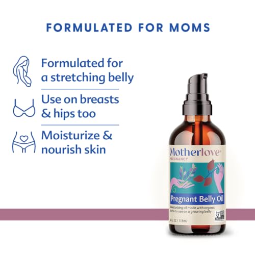 Motherlove Pregnant Belly Oil (4 oz) Natural Moisturizer to Soothe Itchy Skin & Prevent Stretch Marks—Non-GMO, Organic Herbs, Vegan