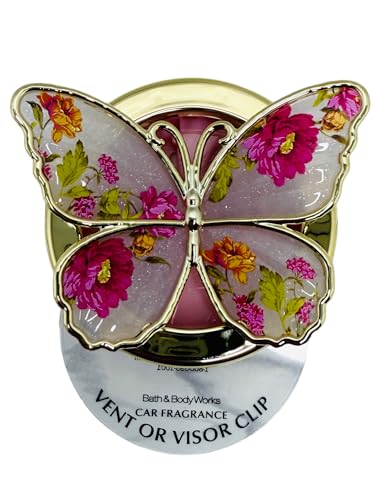 Bath and Body Works Pink Flowers with Gold Garden Butterfly Car Visor Fragrance Holder Easy To Open